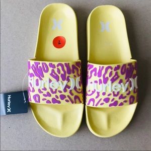 Hurley Size 7 Women’s Yellow Purple Animal Print Slides New With Tag